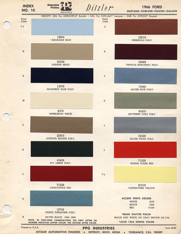 Mustang My Color Chart