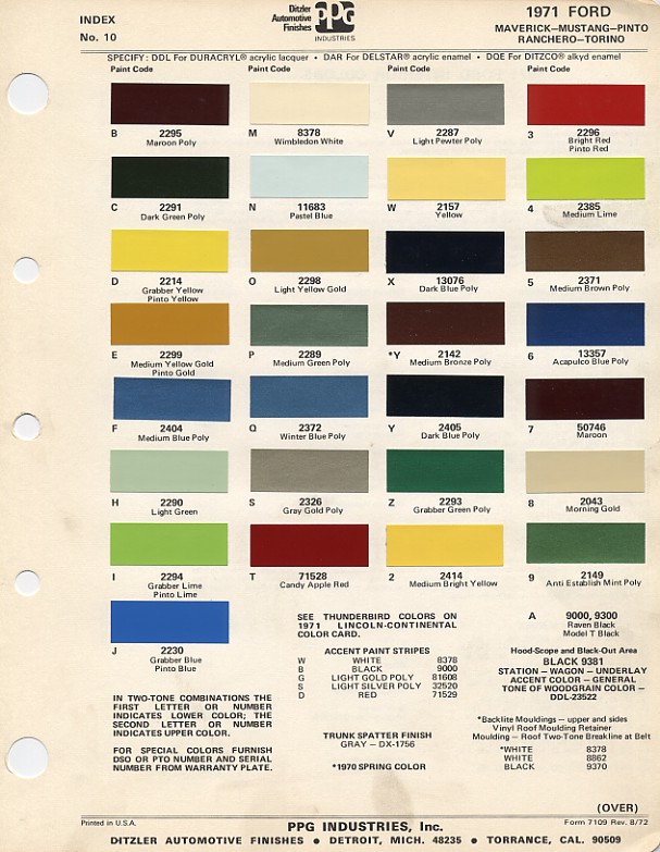 2005 Mustang Color Chart